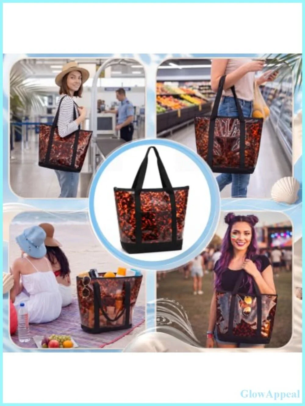 Clear PVC Security Approved Tote Bag for Travel Work Beach